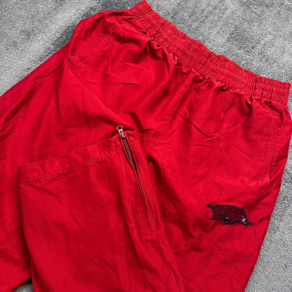 Arkansas Razorbacks Track Pants Mens Large Red Baggy Windbreaker Ankle Zip Y2K